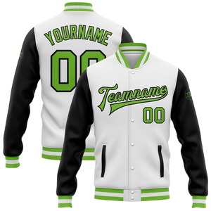 Direct Industry Wholesale Casual Winter Custom White Neon Green-Black Bomber Full-Snap Varsity Letterman Two Tone Jacket - Product Image 1