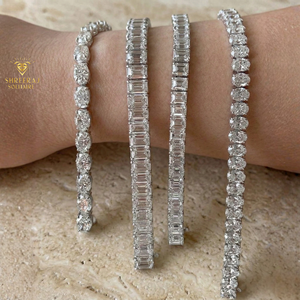 Pulsera de tenis de oro blanco de 14K con diamantes cultivados en laboratorio, corte esmeralda, claridad VVS blanca, diseño HipHop, para mujer, certificado IGI - Product Image 5