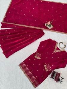 Ensemble Palazzo de créateur, haut et pantalon brodés de fils et de sequins, avec dupatta, tenue de soirée - Product Image 5