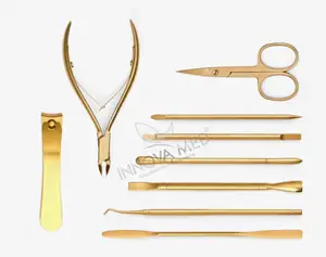 Kit d'outils pour ongles avancés Pinces à cuticules dorées Poussoirs à cuticules pour ongles Ciseaux à cuticules pour manucure professionnelle