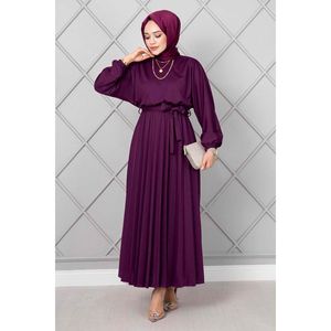 ชุดเดรสลำลองสำหรับเด็กผู้ชายและเด็กผู้หญิงผ้าคอตตอนผ้าไหมสีม่วงมีฮิญาบอัดพลีทไซส์ใหญ่สำหรับฤดูหนาวสไตล์ลำลอง - Product Image 3