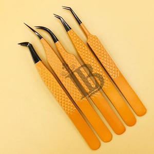 Pinzas para pestañas de visón, pinzas de acero inoxidable para extensión de pestañas, con logotipo personalizado, punta curva de fibra suave, mango liso. - Product Image 2