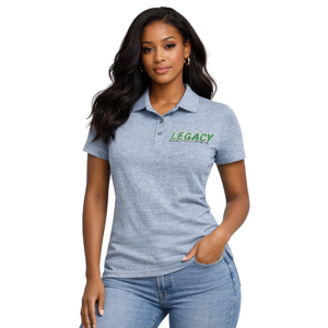 Polo en denim 08 Legacy, sororité grecque, femmes, rose et vert, sororité universitaire, élégant, décontracté, vêtements de sororité - Product Image 1