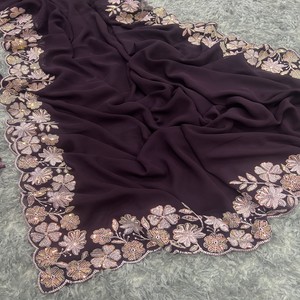 Exclusivo indio superventas elegante bordado Georgette Saree blusa elegante nupcial de moda para fiestas - Product Image 5