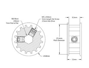 Polea de Correa Dentada de 5 mm de Paso HTD Serie 5414 con Tornillo de Fijación (Orificio REX de 8 mm, 16 Dientes) para Robot STEM REV WCP FTC FRC - Product Image 2