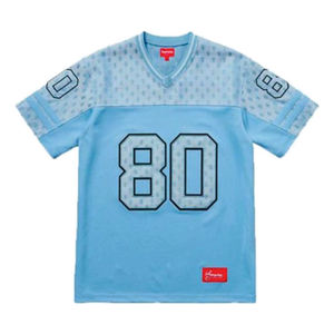 เสื้อกีฬาแขนครึ่งแขน Y2K สำหรับผู้ชายเสื้อเจอร์ซีย์ฟุตบอลอเมริกันย้อนยุคเสื้อระบายอากาศตาข่ายคอวีลายทางเสื้อยืดลายกราฟิก - Product Image 6