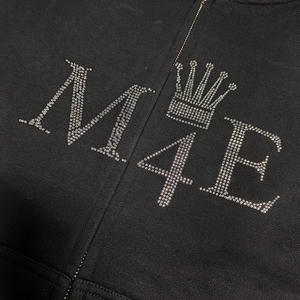 Custom cotton <b>fleece</b> Heavy Weight Pattern Zipper Hoodie High Quality <b>Fleece</b> 500 GSM <b>Black</b> Rhinestones men Hoodie - Product Image 3