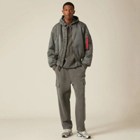 Veste bomber d'hiver en toile grise de style sportif, col montant, fermeture éclair, manches longues, pour homme, de qualité supérieure