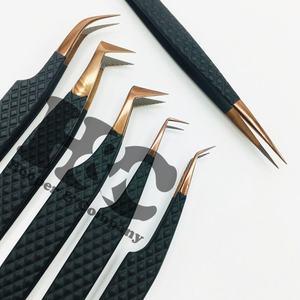 Nouvelle arrivée pince à épiler vison haute qualité pointe en fibre d'or rose pince à cils pointe noir mat Design durable et à faible quantité minimale de commande - Product Image 3