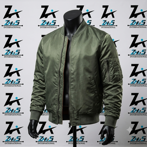 Veste bomber pour homme Zhus International, couleur olive, coupe classique, fermeture éclair, coupe-vent décontractée, vêtements d'automne, vestes en toile - Product Image 1