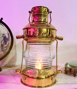 Brass & <b>Copper</b> Anchor Oil Lamp Leeds Burton Nautical Maritime 14" Ship <b>Lantern</b> Handmade Stand High Quality Lamp - Product Image 1