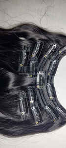 2023 Hot Selling JERRY HAIRS Natural <b>Clip</b> Hair Extension Set 6 Pieces 100g 100% Virgin Human Hair Wigs Natural Black Wavy 8"-32" - Product Image 3