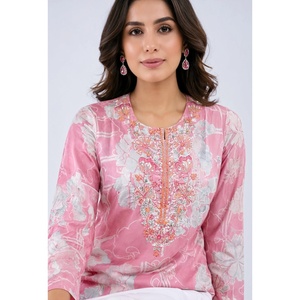 Women's <b>White</b> <b>Embroidered</b> Poplin Cotton Kurta with Hand Drawn Floral Print <b>White</b> Poplin Cotton Kurta <b>Embroidered</b> Floral Print - Product Image 2