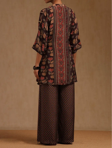 Vêtements indiens et pakistanais robe coupe ample marron et rouge imprimé femmes Kurta Palazzo ensemble femmes tenue ethnique - Product Image 3