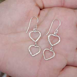 925 <b>Solid</b> Sterling <b>Silver</b> Dual Heart Drop <b>Earrings</b> for Girls Minimalist Design with Elegant <b>Silver</b> Dangle - Product Image 3