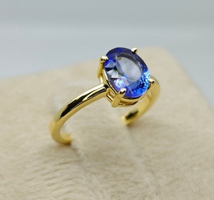 แหวนหมั้นและแต่งงานทรงรี แทนซาไนต์สีม่วง-น้ำเงิน หินธรรมชาติ ชุบทอง สไตล์มินิมอล เครื่องประดับคริสเตียนสุดหรูสำหรับผู้หญิง - Product Image 2