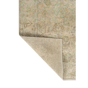 Tapis en laine et soie noué à la main Aurora Blue AKWS-13037 pour salon, motif rectangulaire médaillon fait main, patchwork abstrait - Product Image 5