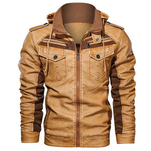 Chaquetas de cuero polar de invierno para hombre de alta calidad, abrigos gruesos con capucha para motocicleta, cuello levantado, prendas de vestir de moda para hombre, ropa de marca - Product Image 4