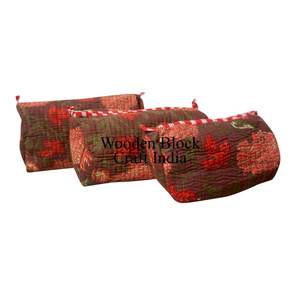 Ensemble de trois pochettes matelassées en coton imprimé floral pour une organisation élégante des cosmétiques et des voyages, ensemble de trousses de maquillage à imprimé floral - Product Image 3