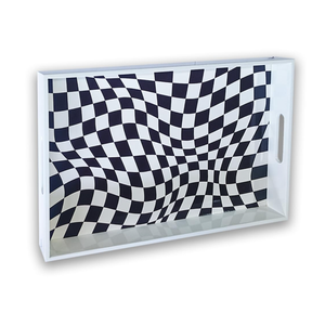 Craft Emporium Ustensiles de cuisine Jetable Fabriqué à la main Émail Plateau en bois Noir et Blanc Carrelage Imprimer pour la maison Servir Décor quantité minimale de commande 100pcs - Product Image 1