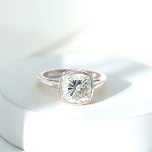 Bezel Set Cushion Shaped Moissanite <b>Solitaire</b> Engagement <b>Ring</b>, Cushion Cut Engagement <b>Ring</b>, 925 Sterling <b>Silver</b> - Product Image 3