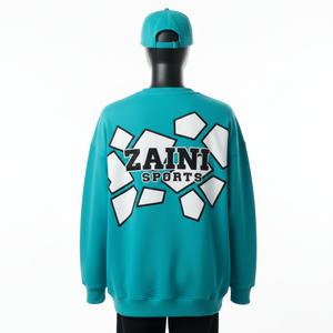 Sweat-shirt surdimensionné en tissu polaire doux de qualité supérieure, couleur sarcelle, avec panneau sur la manche et broderie de logo personnalisé, sweat-shirts basiques - Product Image 4