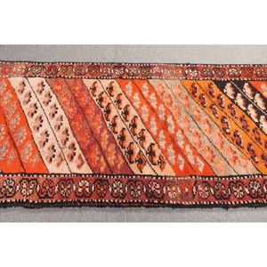 Petit tapis vintage 3x12,8 pi (90x390 cm), Herki marron géométrique avec éléments floraux, tapis turc - Product Image 3