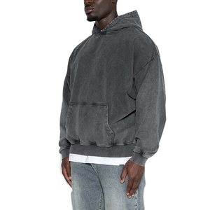 Custom <b>Drop</b> Shoulder Hoodie Men Heavyweight 100% Cotton <b>Acid</b> Washed Vintage Style Solid High Quality Men's Hoodies & Sweatshirts - Product Image 6