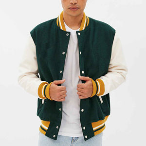 Nueva chaqueta de béisbol con letras de chenilla bordadas de diseño de moda personalizado, manga de cuero genuino, tela de lana, informal para la universidad - Product Image 6