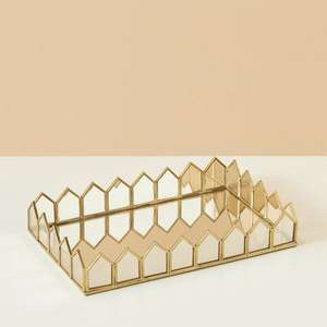 Home Decorative Modern Christmas Special <b>Gold</b> Framed <b>Mirror</b> Tray with Unique Design Luxury Metal Multi-Functional Glass Tray - Product Image 3