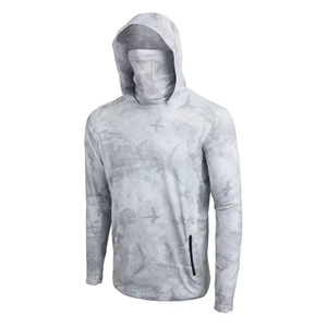 Camisa de Pesca con Capucha Azul para Hombre con Rayas Rojas y Blancas, Impresión por Sublimación, Protección UPF 50 Anti UV, Manga Larga - Product Image 6
