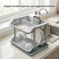 Égouttoir à vaisselle double couche en plastique, organiseur de bols et assiettes, support de rangement de cuisine, séchoir à vaisselle