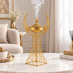 Brûleur d'encens décoratif en acier inoxydable de luxe, durable et éco-responsable, en forme de croissant de lune, pour Bakhoor et Oud arabe, aromathérapie - Product Image 3
