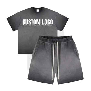 Conjunto de camiseta y pantalones cortos de gran tamaño con lavado ácido, ropa de calle de verano Vintage con logotipo personalizado, ropa al por mayor para hombres - Product Image 1