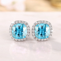 Pendientes de tuerca cuadrados de cobre OEM de fábrica con circonita cúbica AAA, joyería clásica de circonita de cuatro puntas, aretes cuadrados para vendedores de Lazada Dropship