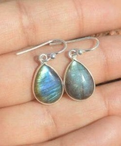 Pendientes clásicos de plata maciza 925, joyería para mujer, Plata de Ley 925, piedras preciosas de labradorita, estilo bohemio, pendientes hechos a mano, regalo - Product Image 4