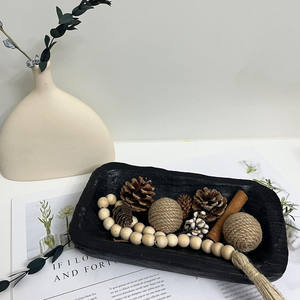 Cuenco de madera negro rústico decorativo, bandeja de madera tallada a mano para mesa de comedor, centro de mesa, decoración y accesorios para el hogar - Product Image 3