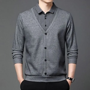 Polo de manga larga para hombre, Polo cálido de lana a rayas para hombre, ropa de calle coreana para primavera y otoño, ropa informal de negocios para hombre - Product Image 4