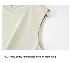 <b>White</b> Cotton Solid Color Breathable Breathable Sleeveless O-Neck Collar Sporty Loose Fit Garment Dyed <b>Tank</b> <b>Top</b> - Product Image 5