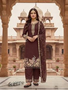 NEW DESIGNER <b>EID</b> SPECIAL PARTY HEAVY EMBROIDERY SEQUENCE WORK TOP PANT DUPATTA PIECE SUIT SET CHINON SILK READY WEAR - Product Image 2