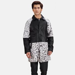 Manteau en cuir noir personnalisé avec col montant et fermeture à logo sur le devant Vestes pour hommes décontractées de style hiver avec service OEM - Product Image 1
