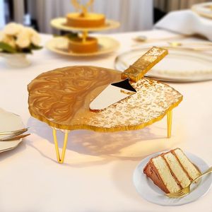 Support à gâteau en résine avec motif floral Plateau à dessert décoratif pour occasions spéciales Support à dessert de luxe fait à la main pour les mariages - Product Image 4