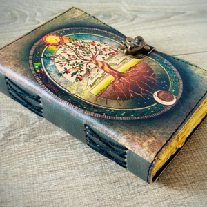 Carnet en cuir Arbre de Vie, carnet de croquis et livre de sorts fait main, papier à bords festonnés, 200 pages, Grimoire vintage - Product Image 4