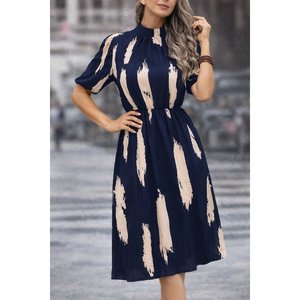 Vestido Midi Estampado de Manga Corta y Cuello Alto para Mujer, Elegante y Casual para Uso Diario, Modelo 32694 - Product Image 1