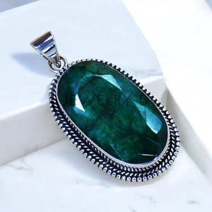 Pendentifs en argent sterling 925 avec pierre précieuse émeraude, prix de gros, bijoux en argent - Product Image 2