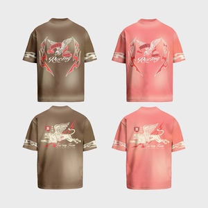 Vêtements de sport à la mode, style personnalisé, t-shirts à col montant en coton surdimensionné à la mode, sérigraphiés et délavés au soleil, avec logo - Product Image 1