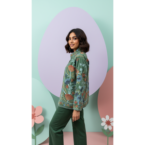 เสื้อแจ็คเก็ตกำมะหยี่ปักลายแบบกลับด้านได้ Gulbadan Forest สำหรับสุภาพสตรี เสื้อโค้ทเบลเซอร์ฤดูใบไม้ร่วง/ฤดูหนาว ไซส์ XXL ถึง 5XL ทำด้วยมือจากหนัง - Product Image 6