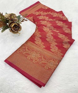 ชุดส่าหรีเนื้อผ้าโปร่งบางสำหรับงานดีไซน์เนอร์บอลลีวู้ดผ้าโปร่งเสื้อสำหรับงานแต่งงานเสื้อผ้าพื้นเมืองสีชมพู - Product Image 2