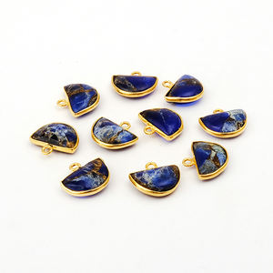 10x15mm demi-cercle saphir Mojave Turquoise plaqué or lunette ensemble bijoux à bricoler soi-même connecteurs colliers pendentifs principalement en laiton" - Product Image 2