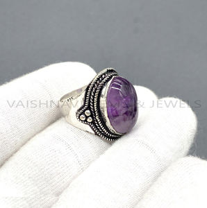 Design à la mode 10x14mm forme ovale bague en améthyste naturelle en argent Sterling 925 fait à la main bohème pierre précieuse beau cadeau bijoux pour elle - Product Image 1